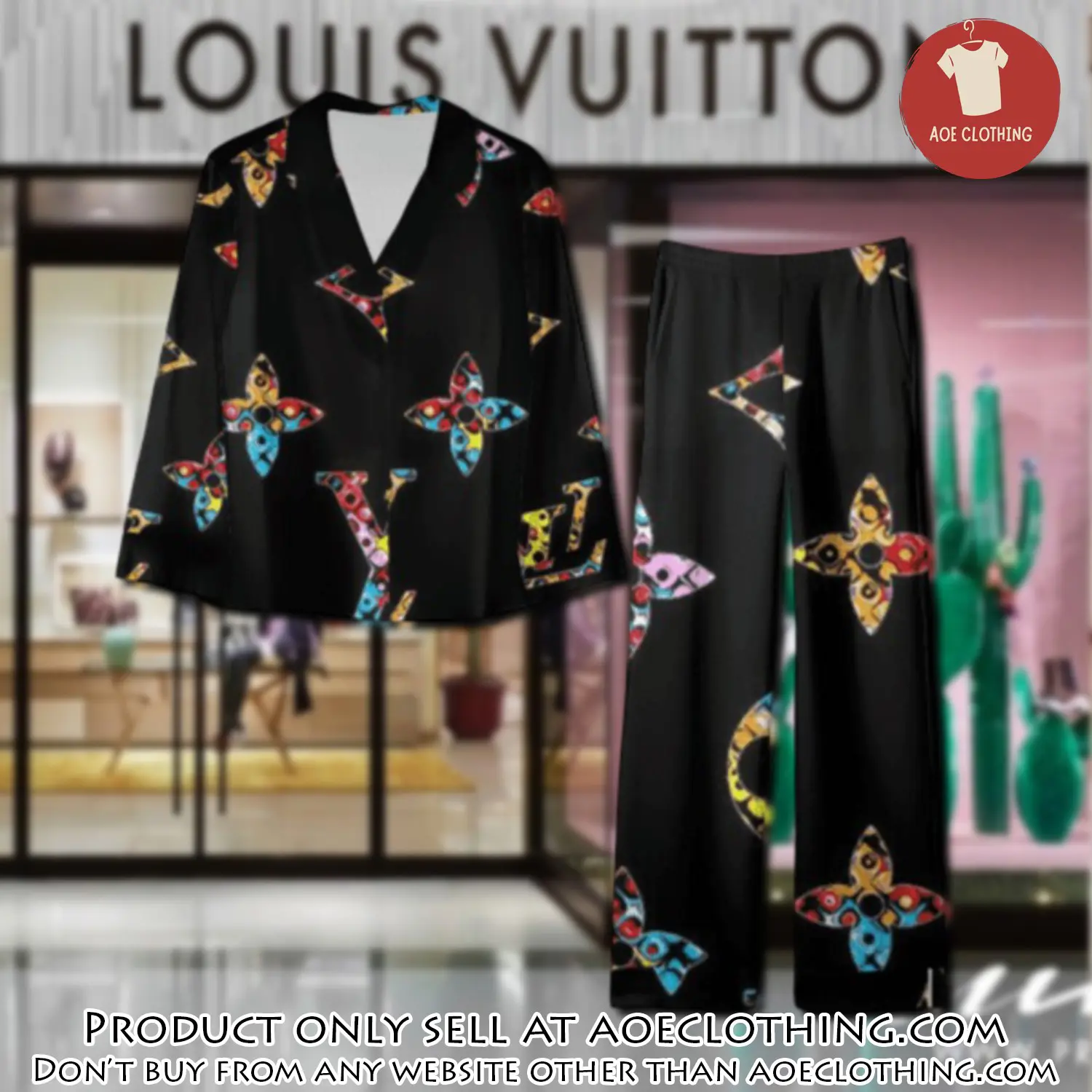 Trending luxury lv satin pajama set pjs1074 aoe2549238